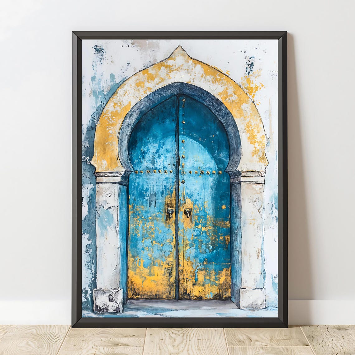 Rustic Blue Moroccan Doorway Arched Stone Mediterranean Art Poster - Image 2
