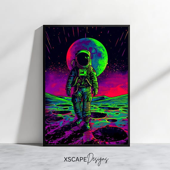 Neon Astronaut Psychedelic Retro Sci-Fi Art Print
