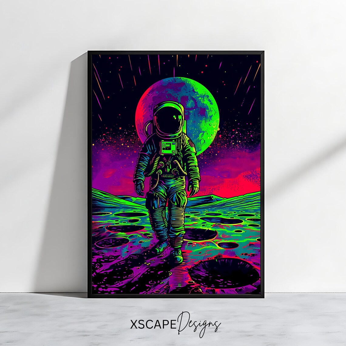 Neon Astronaut Psychedelic Retro Sci-Fi Art Print