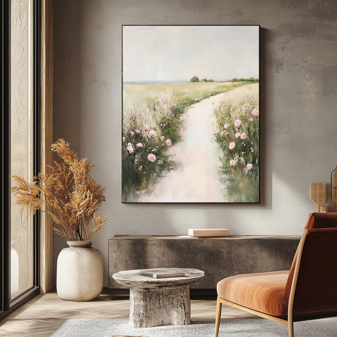 Romantic Rose Lined Pathway Soft Pastel Countryside Floral Poster - Image 3
