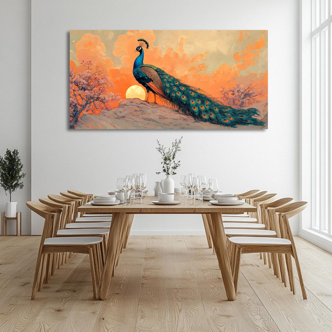 Peacock Sunset Art Print, Panoramic Wall Art - Image 2