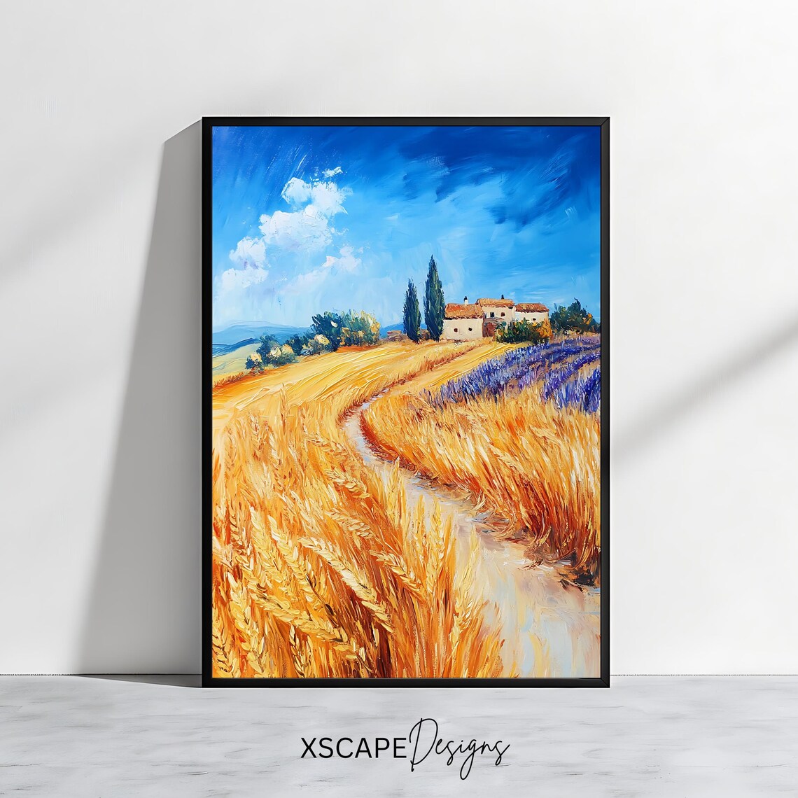 Tuscan Wheat Field Farmhouse Cypress Golden Countryside Art Poster