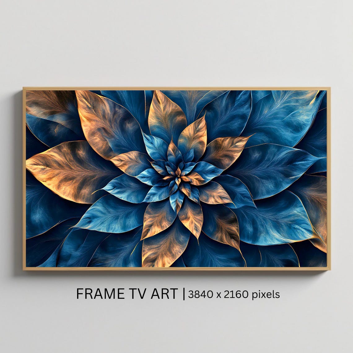 Blue And Gold Abstract Blooming Flower Mandala Modern Art Poster