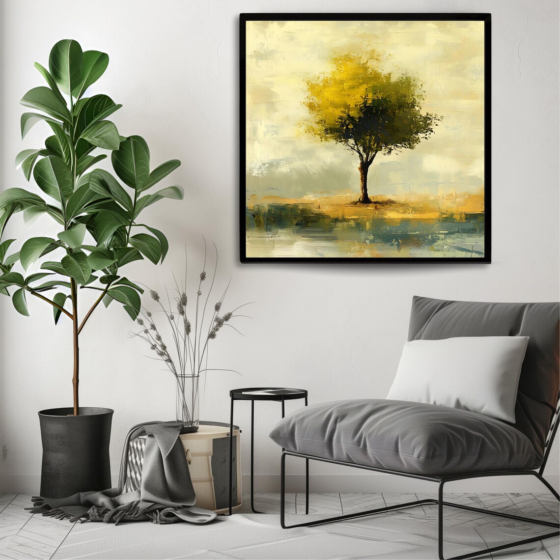 Vintage Tree Art Print, Neutral Landscape - Image 3