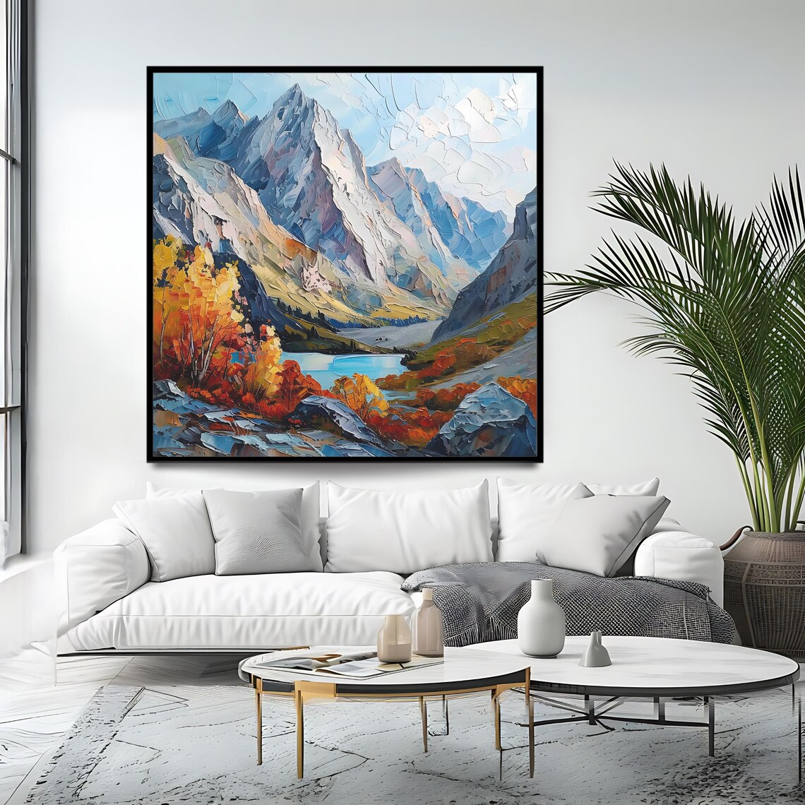 Alpine Mountain Peaks and Lake with Autumn Foliage Landscape Poster - Image 4