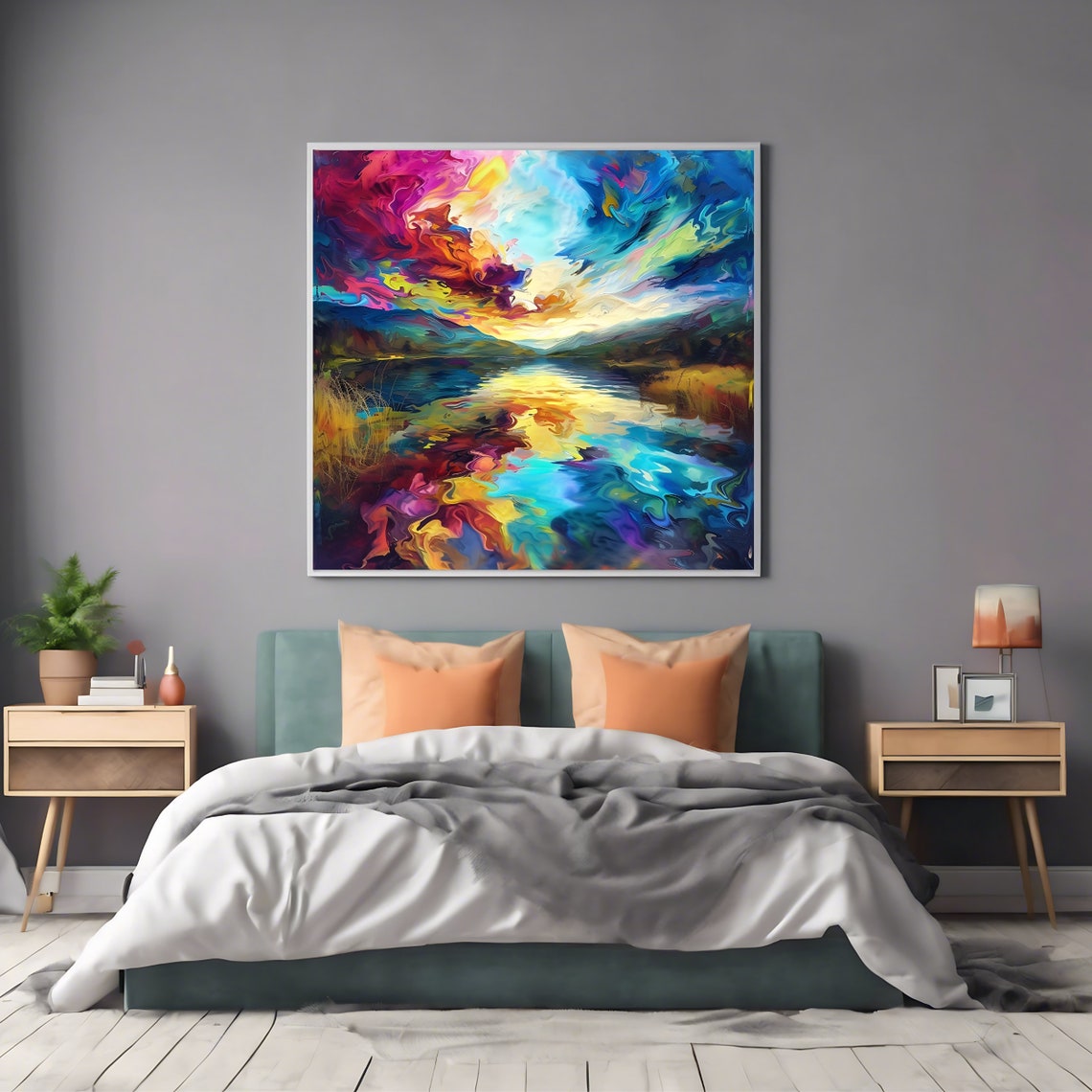 Nature Lake Reflection Wall Art Print Serene Landscape Square Artwork Poster - Image 2