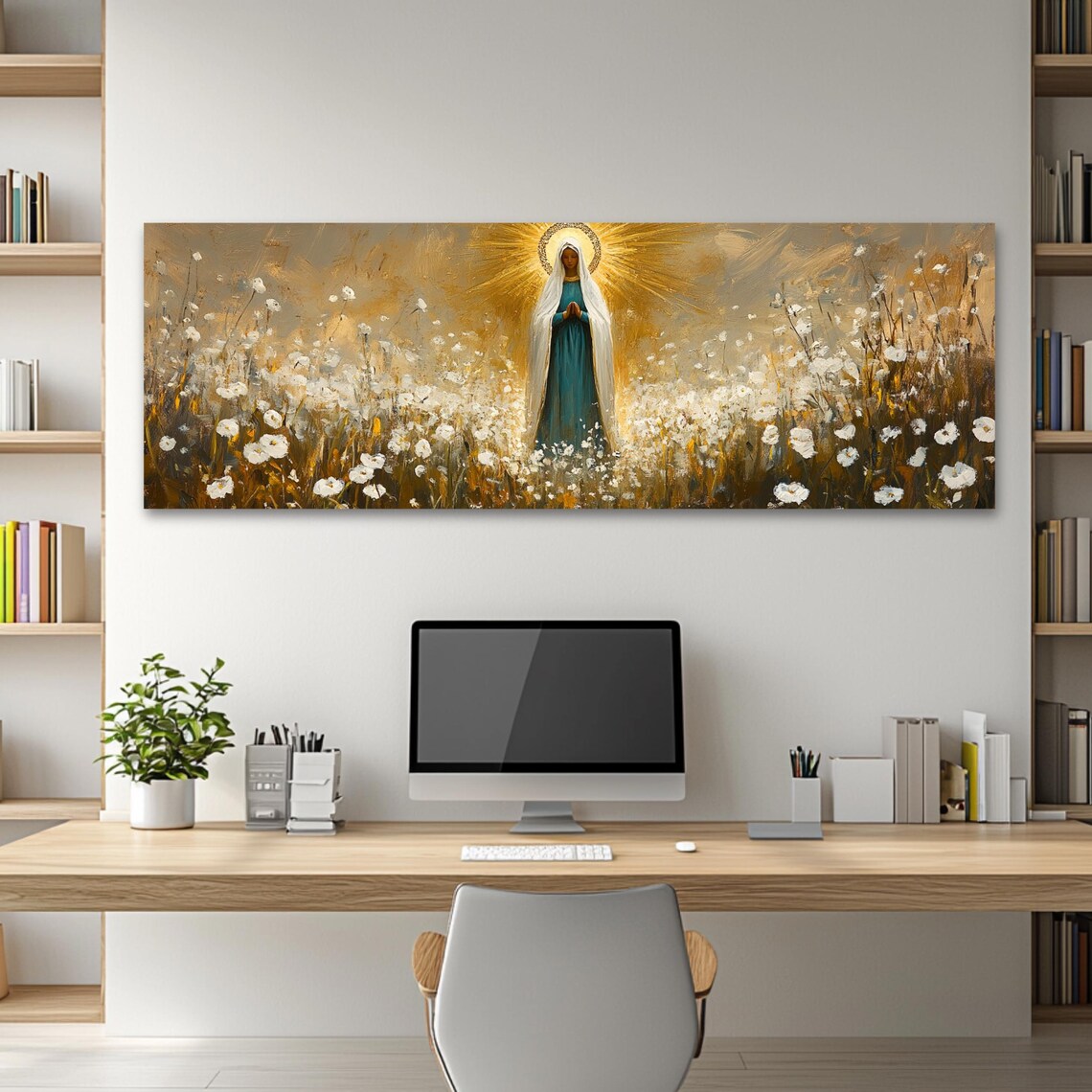 Virgin Mary Catholic Christian Art Print, Panoramic Devotional - Image 2