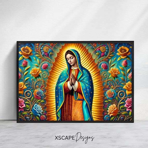 Our Lady of Guadalupe Vibrant Floral Halo Catholic Devotion Art Print