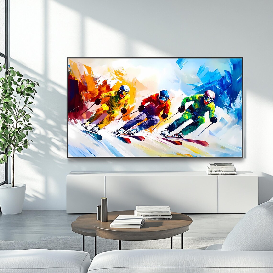 Downhill Ski Racers Speeding Colorful Winter Sports Action Art Poster - Image 4