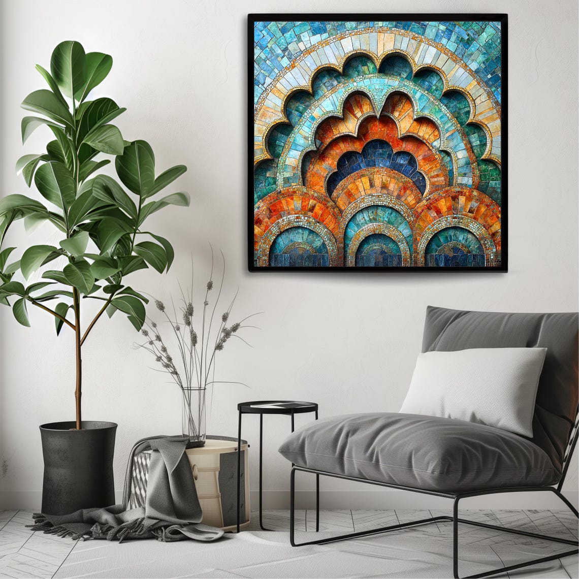 Geometric Mosaic Wall Art Islamic Art Print Square Decor Abstract Pattern Artwork Modern Wall Decor - Image 3