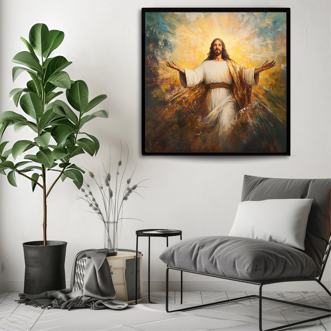 Jesus Christ Radiant Resurrection Arms Open Golden Light Religious Christian Poster - Image 3