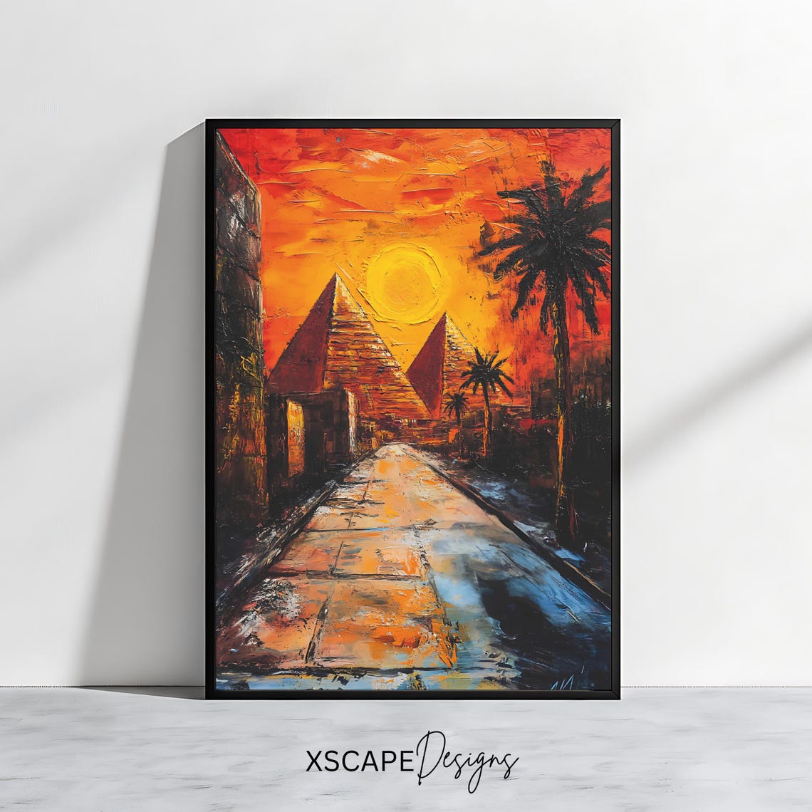 Egyptian Pyramids Wall Art Print Sunset Landscape Vibrant Desert Artwork