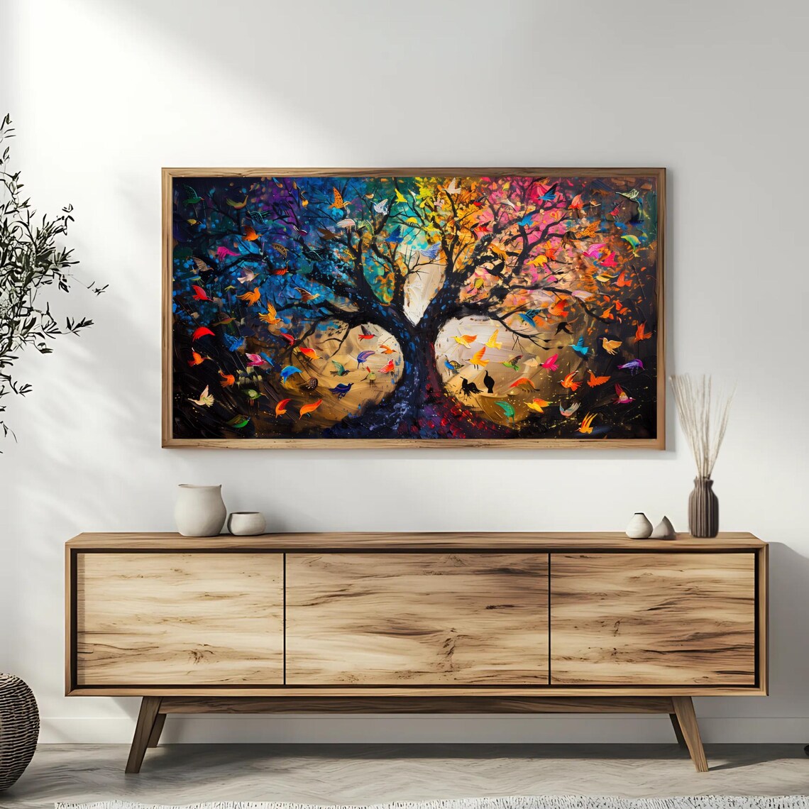 Colorful Tree Of Life With Flying Birds Abstract Nature Poster - Image 3