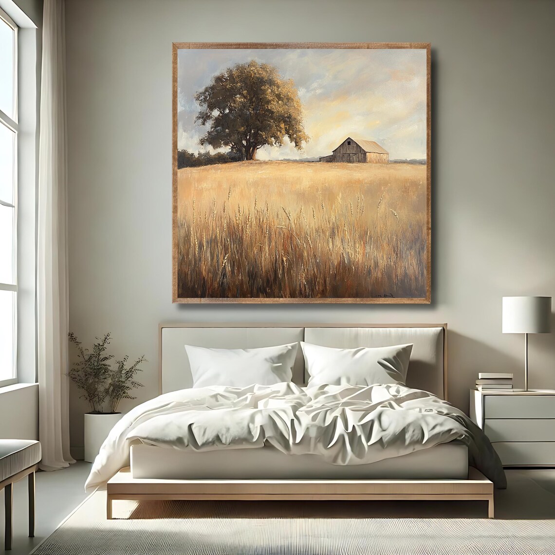 Farmhouse Barn Golden Wheat Field Rural Landscape Vintage Farm Poster - Image 2