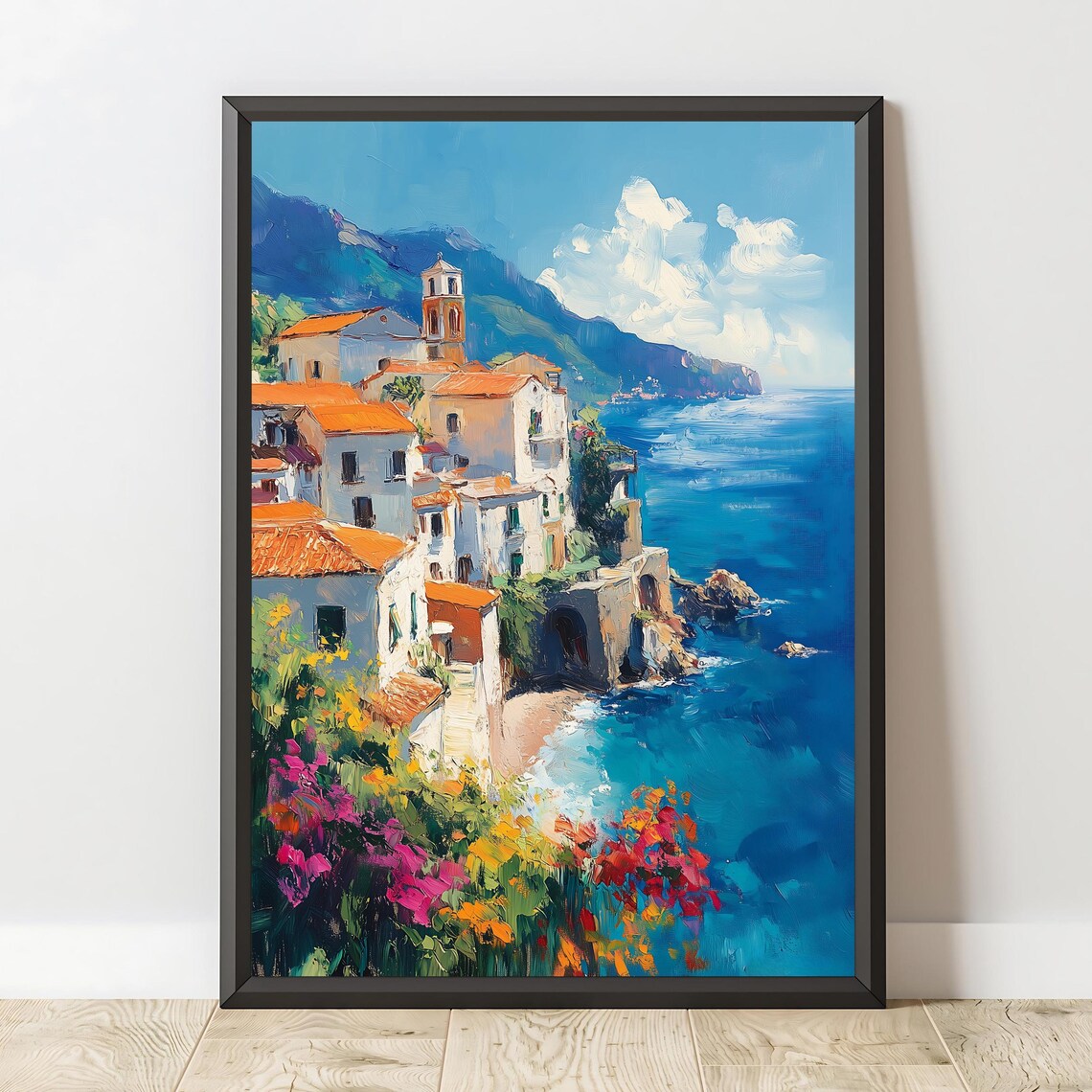 Italian Coastal Village Cliffside Sea View Mediterranean Travel Poster - Image 2