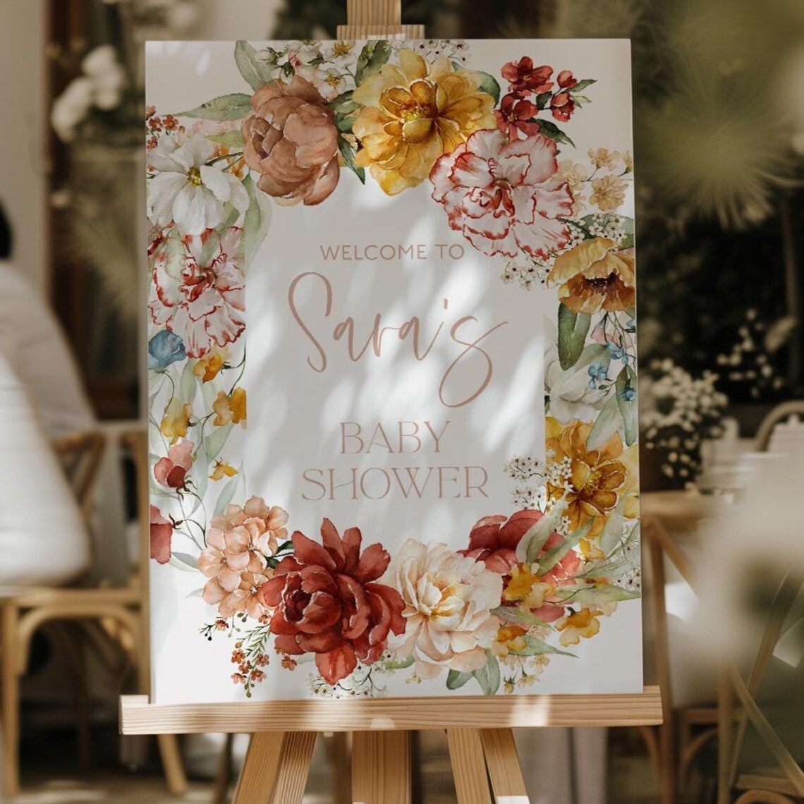 Wildflower Baby Shower Welcome Sign Personalized Floral Party Print