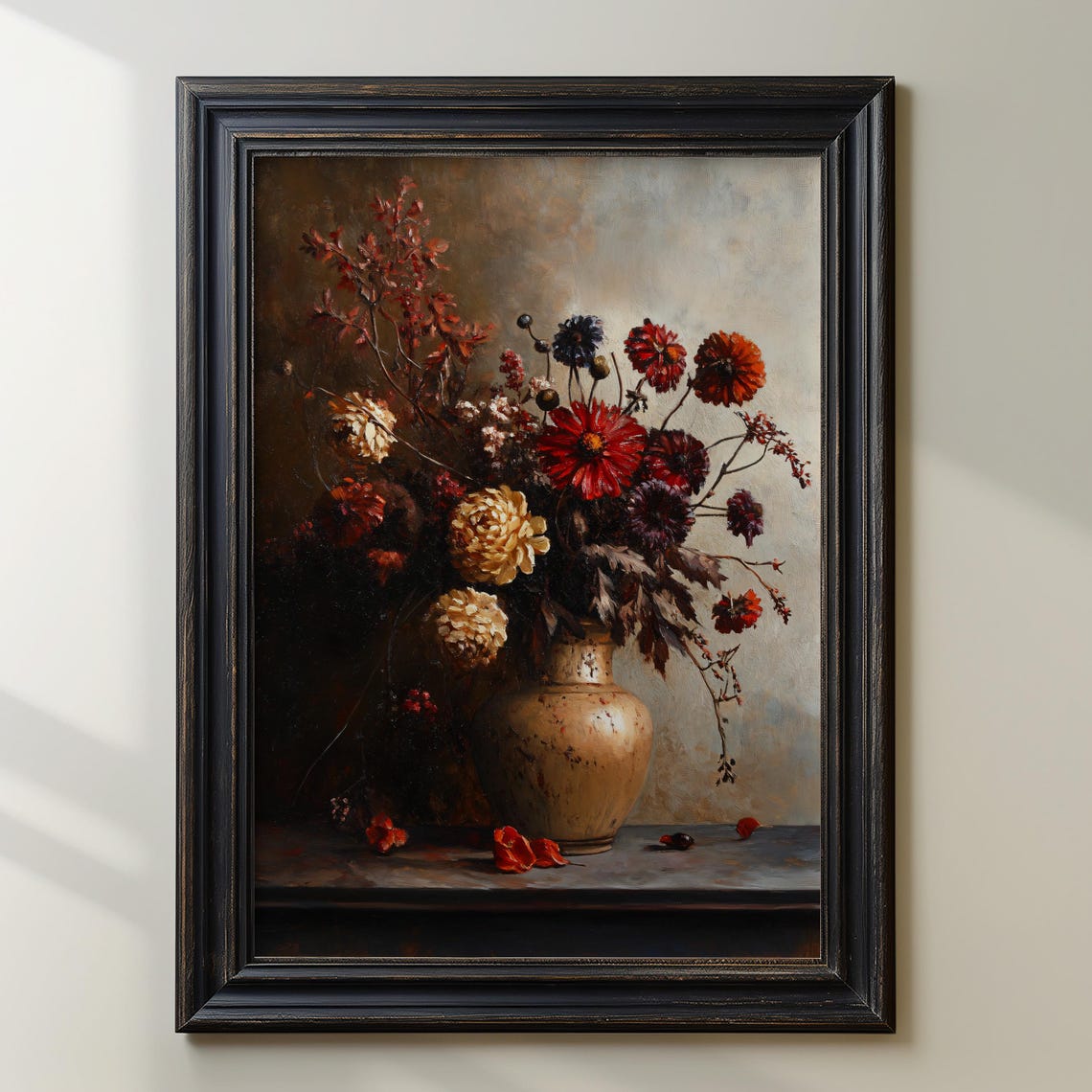 Autumn Flower Bouquet in a Rustic Vase Vintage Style Art Poster - Image 2