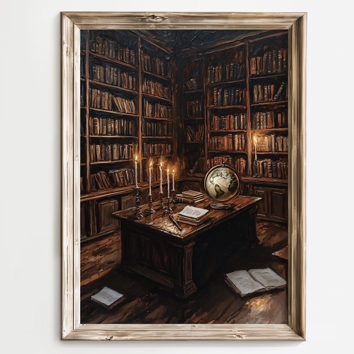Candlelit Vintage Library With Globe Dark Academia Study Scene Poster - Image 2