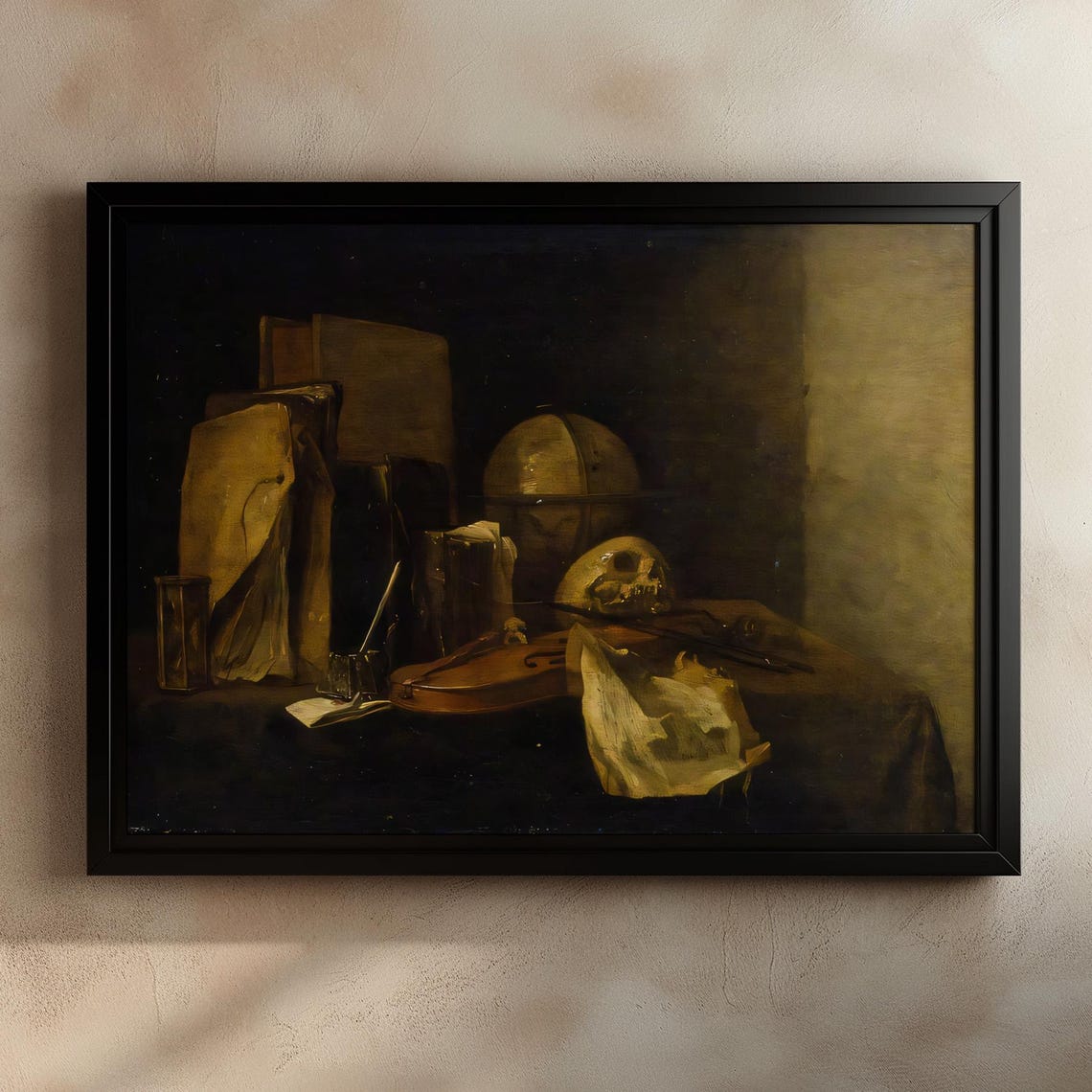 Vanitas Still Life Art Print Skull And Globe Painting Baroque Still Life Poster Memento Mori Artwork Dark Academia Decor Dark Wall Art - Image 2