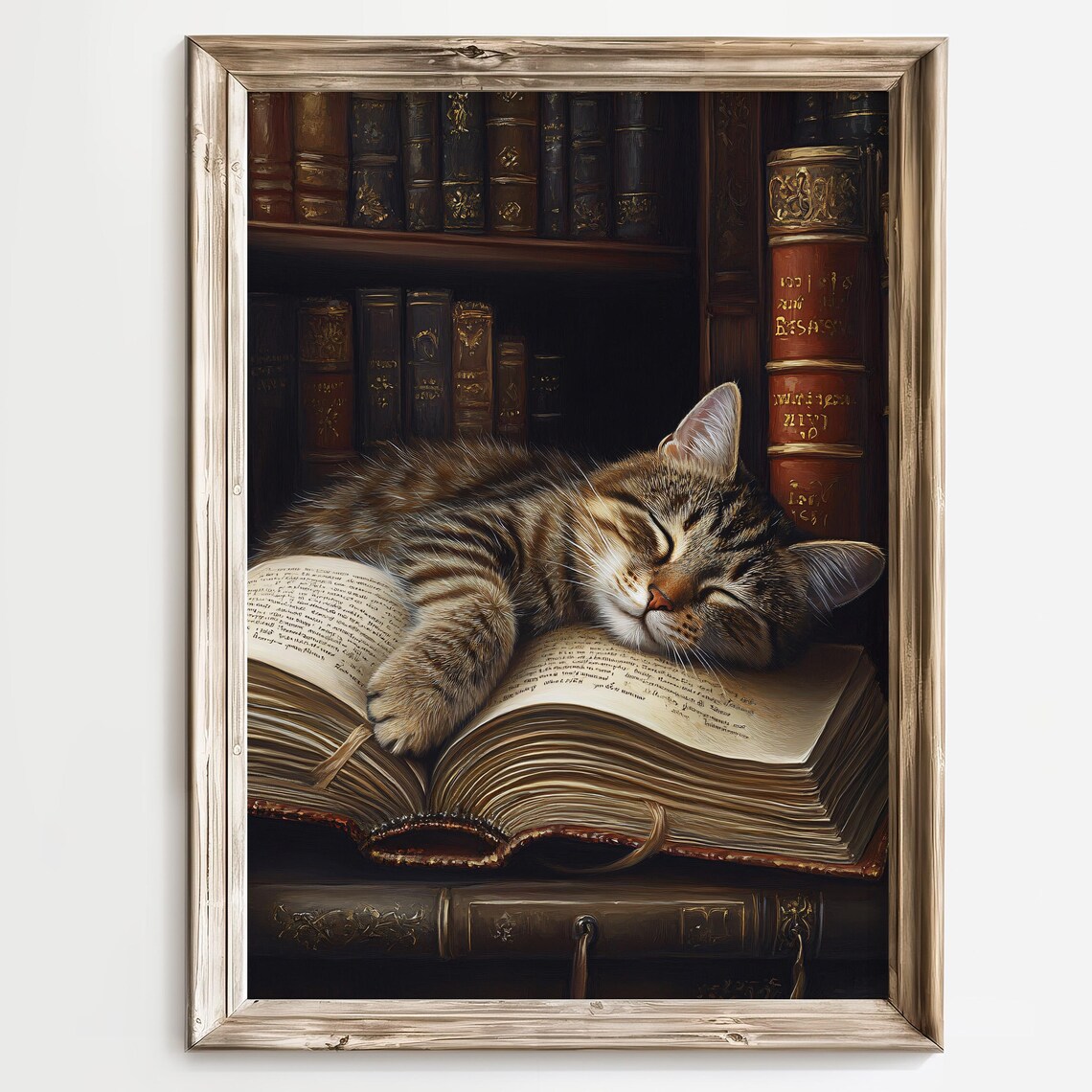 Sleeping Cat Vintage Library Art Print, Bookish Decor - Image 3