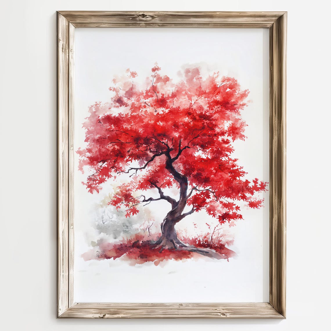 Red Japanese Maple Tree Watercolor Minimalist Nature Art Poster - Image 3
