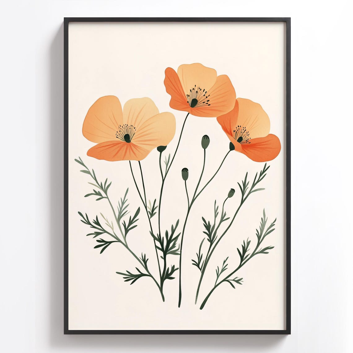 Orange California Poppy Flowers Minimalist Botanical Scene Poster - Image 3