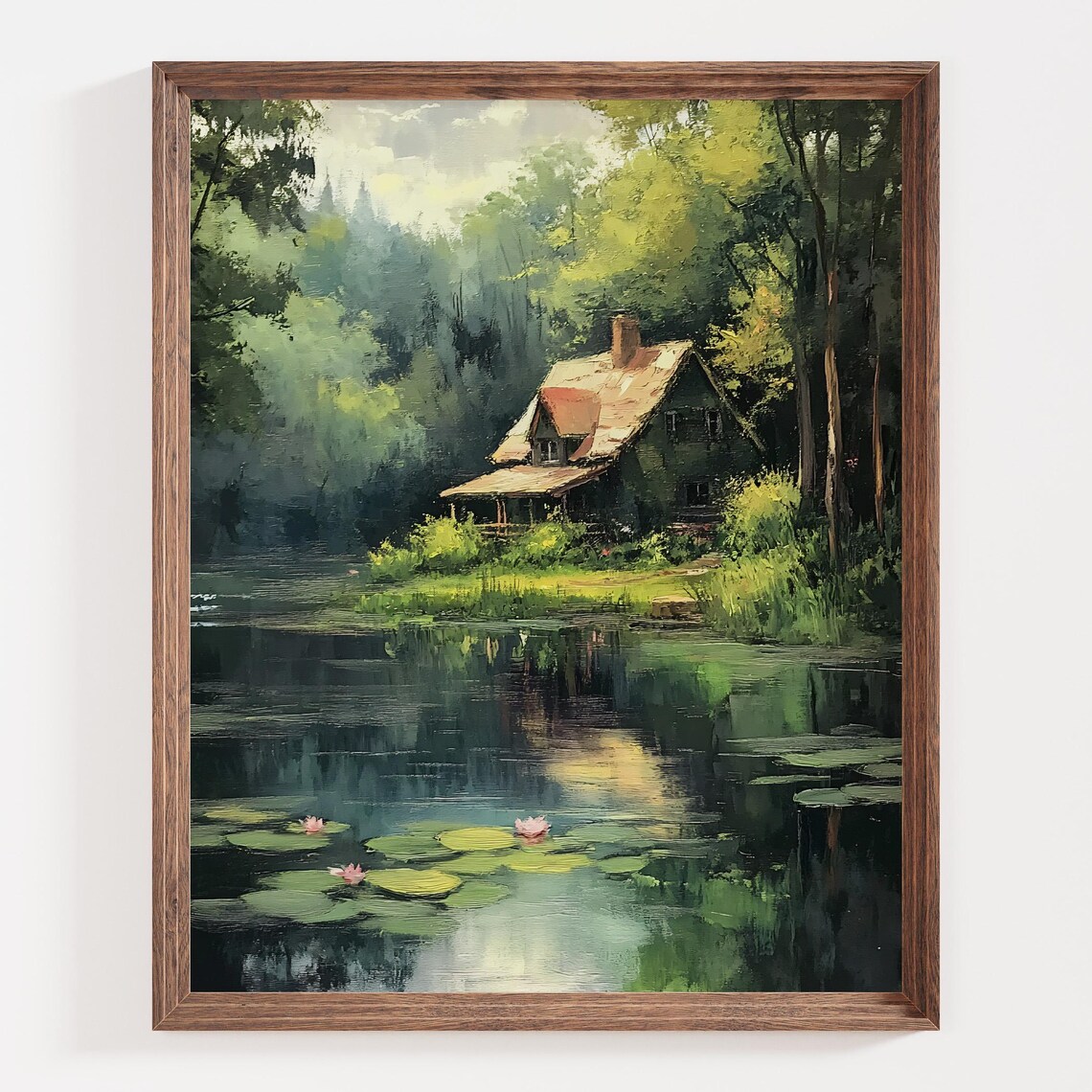 Rustic Cottage Water Lily Pond Landscape Art Print