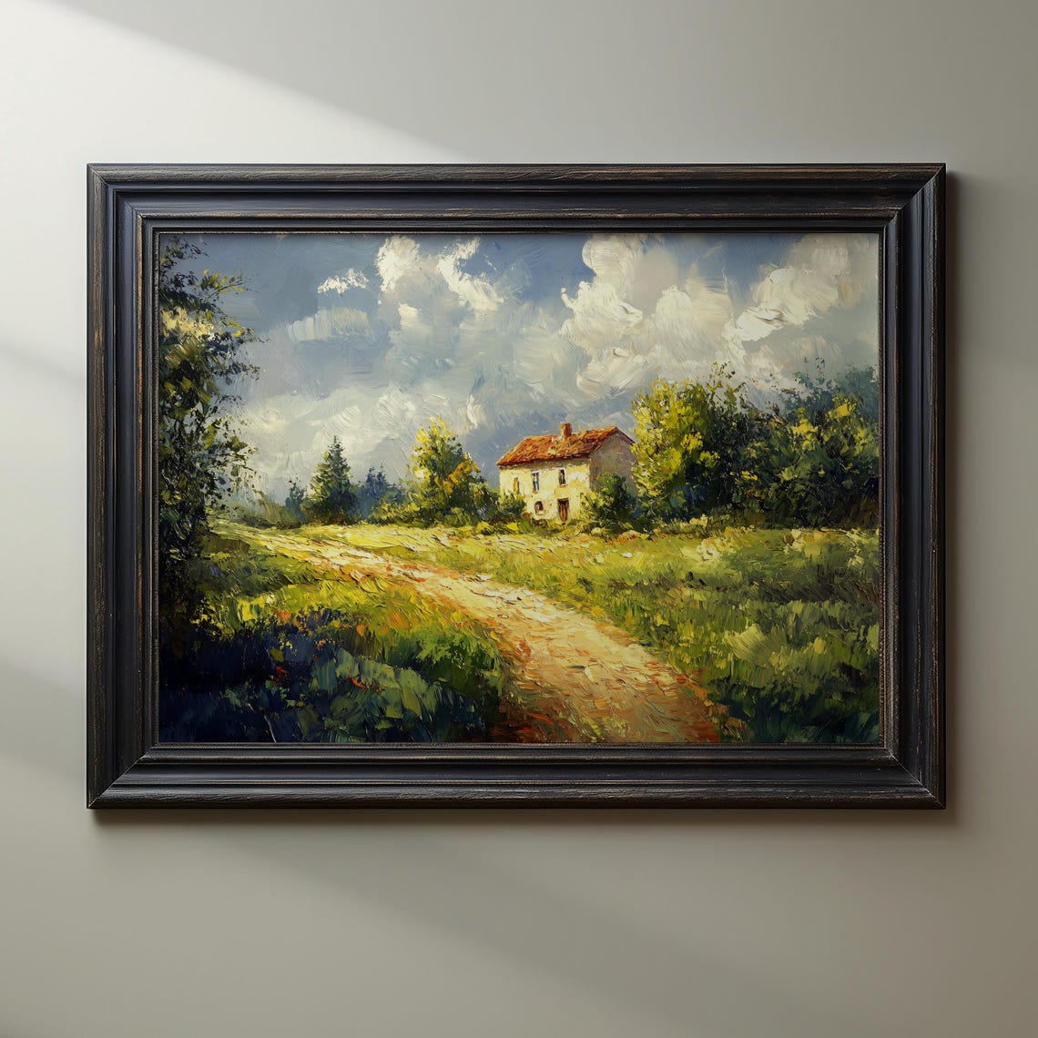 Sunny Cottage by a Country Road Pastoral Landscape Art Poster - Image 2