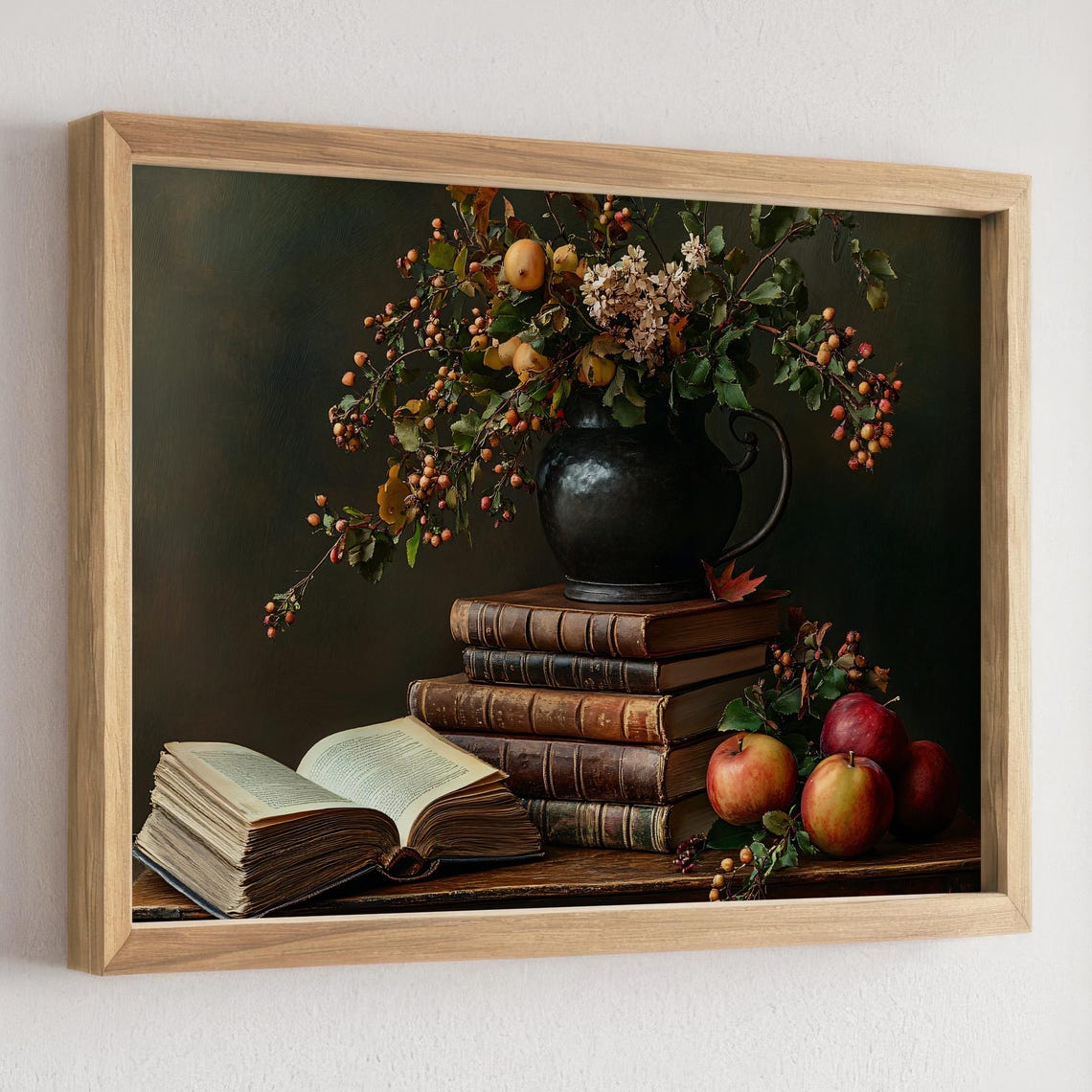 Antique Book Stack With a Berry Pitcher Rustic Still Life Poster - Image 3