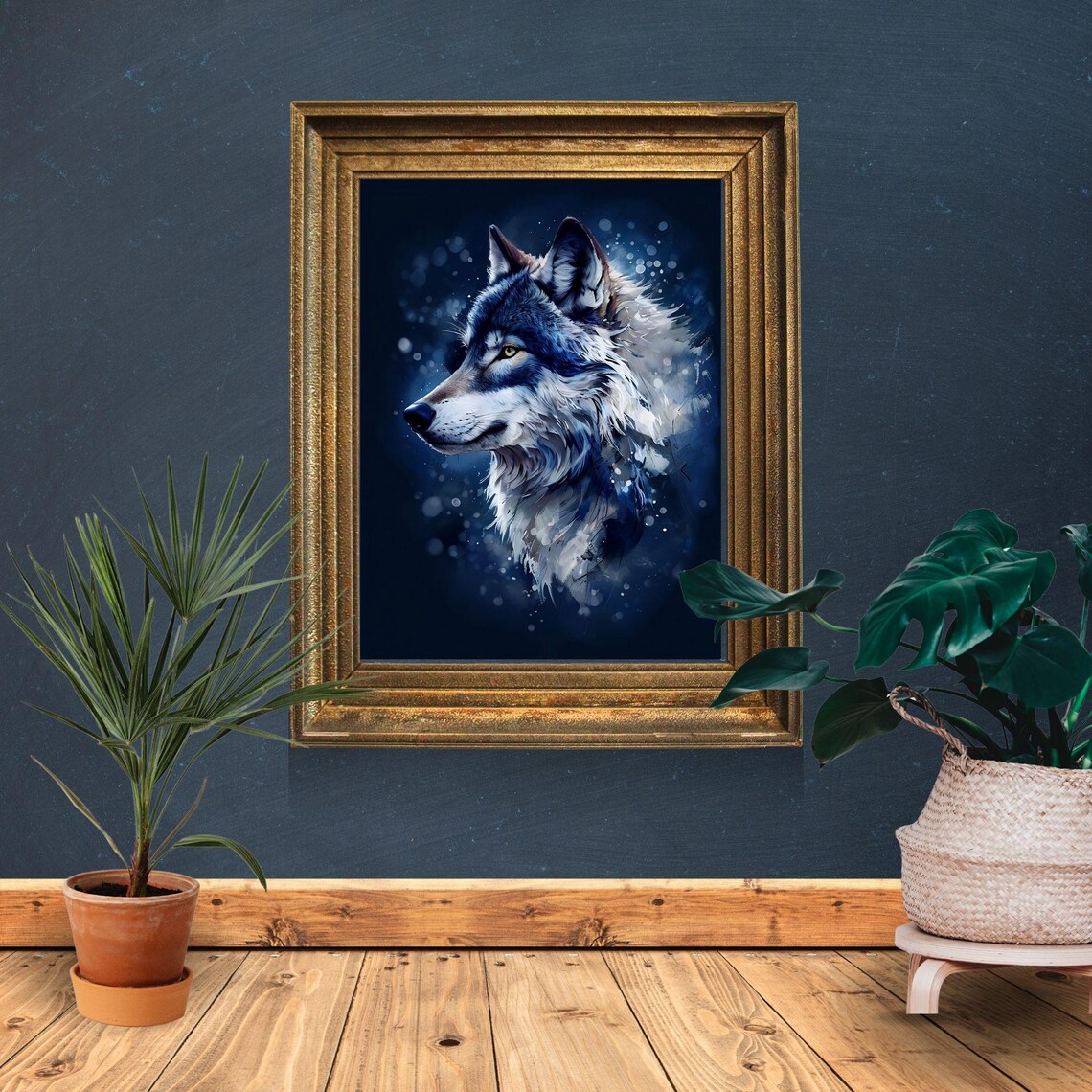 Blue Wolf Wall Art Majestic Painting Wildlife Decor