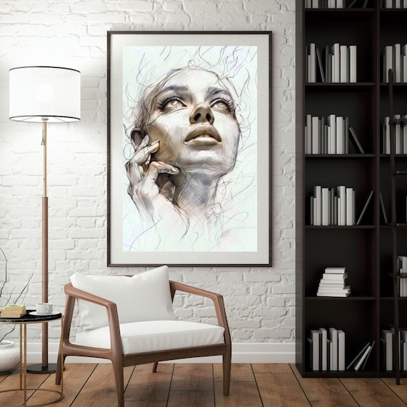 Ethereal Female Portrait Line Art Minimalist Sketch Face Poster