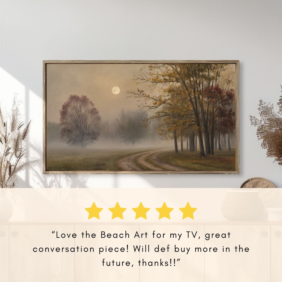 Moonlit Misty Autumn Forest Path Vintage Fall Landscape Poster - Image 2