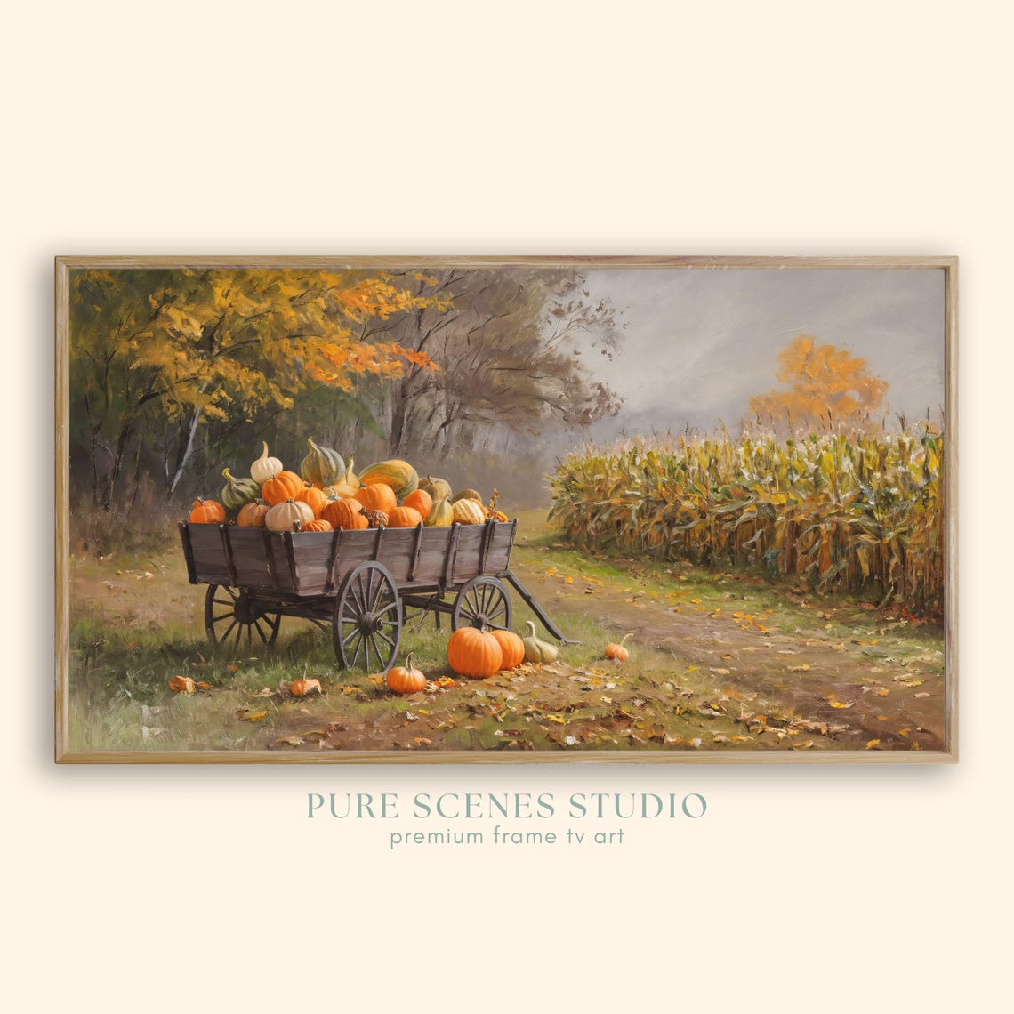 Rustic Wagon Loaded with Pumpkins Gourds Autumn Harvest Poster
