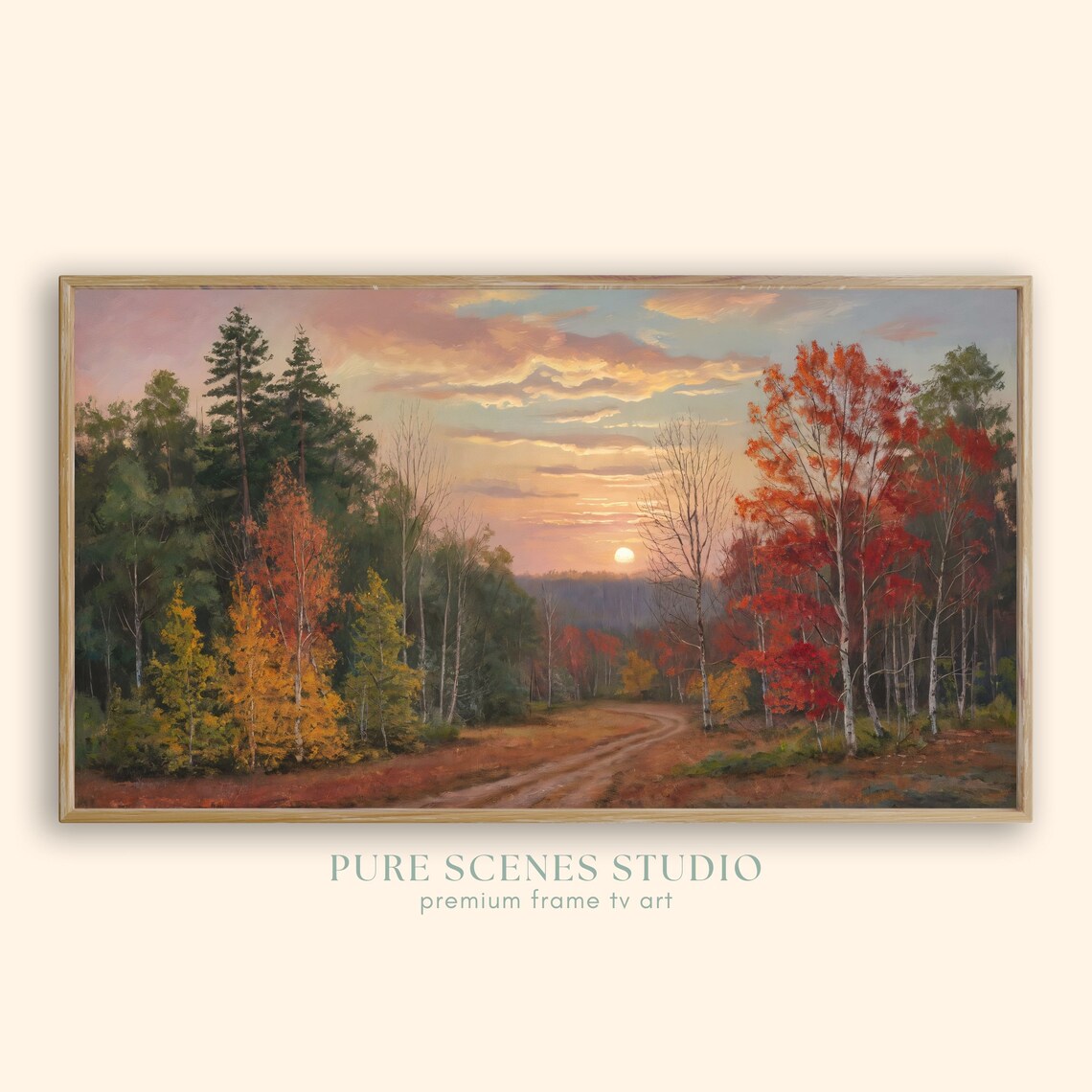 Sunset Glow Over Autumn Forest Clearing Vintage Woodland Poster