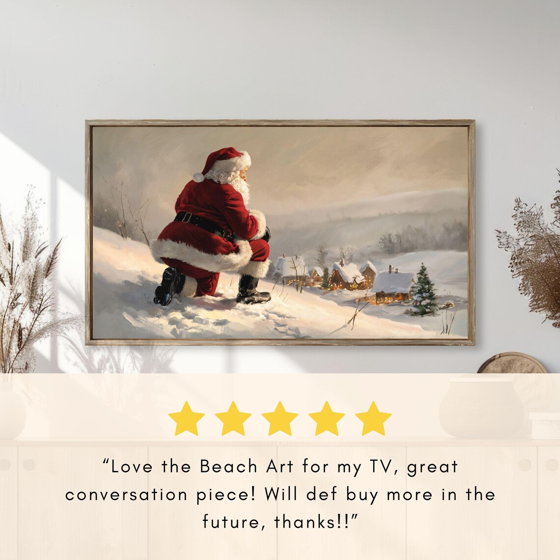 Santa Claus Overlooking Snowy Village Nostalgic Christmas Poster - Image 2