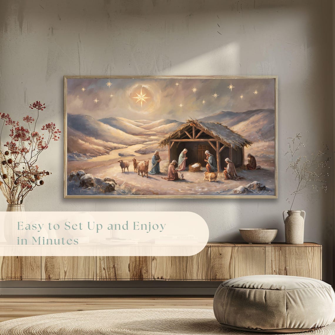 Nativity Manger Bethlehem Star Christmas Night Painting Poster - Image 5