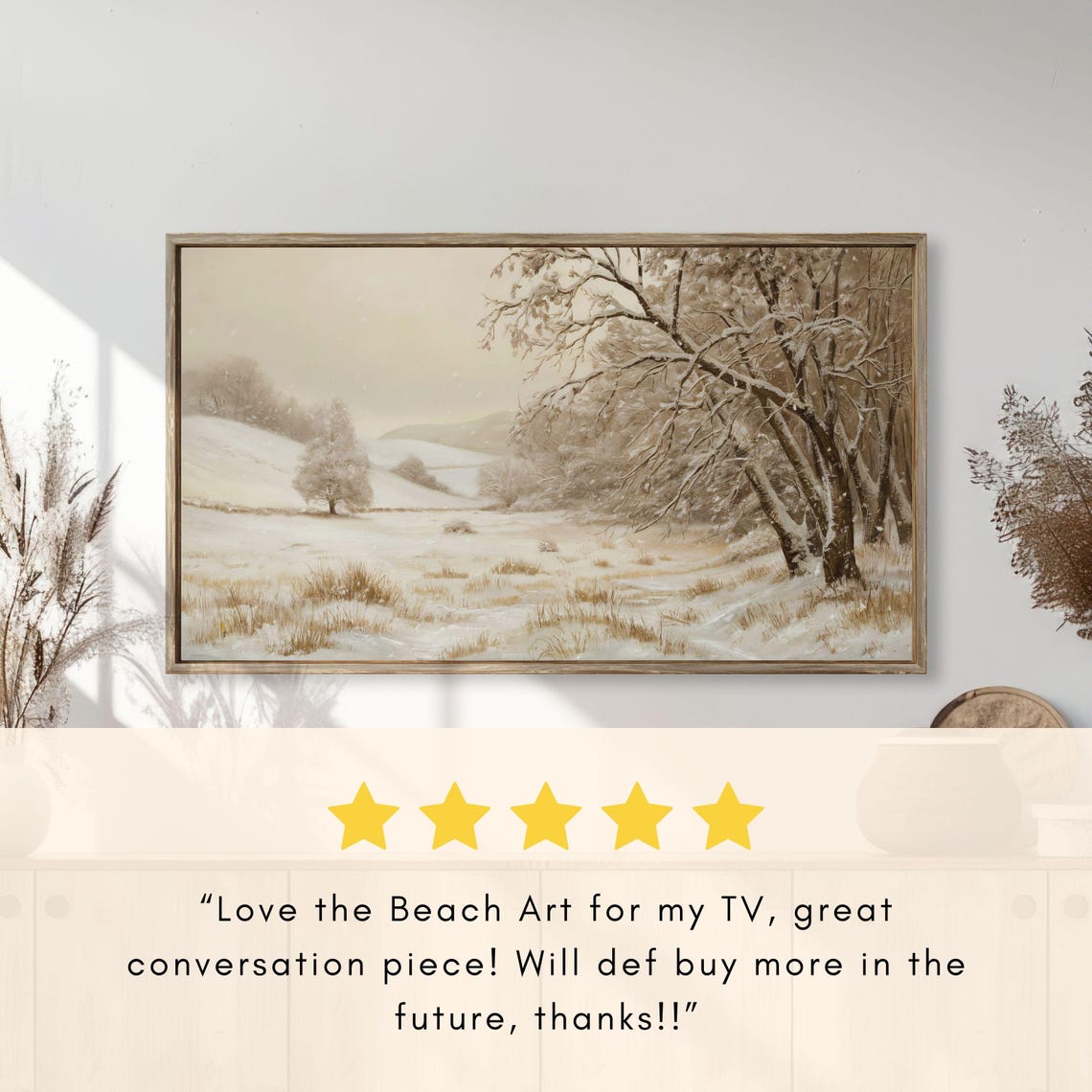 Peaceful Snowy Valley Bare Trees Gentle Snowfall Neutral Tones Poster - Image 2