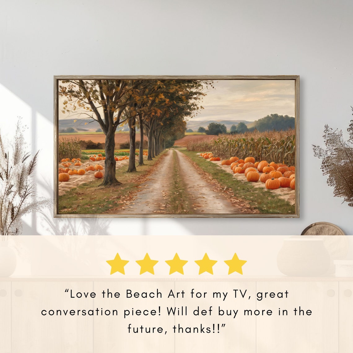 Rural Autumn Road with Pumpkins Cornfields and Golden Trees Poster - Image 2