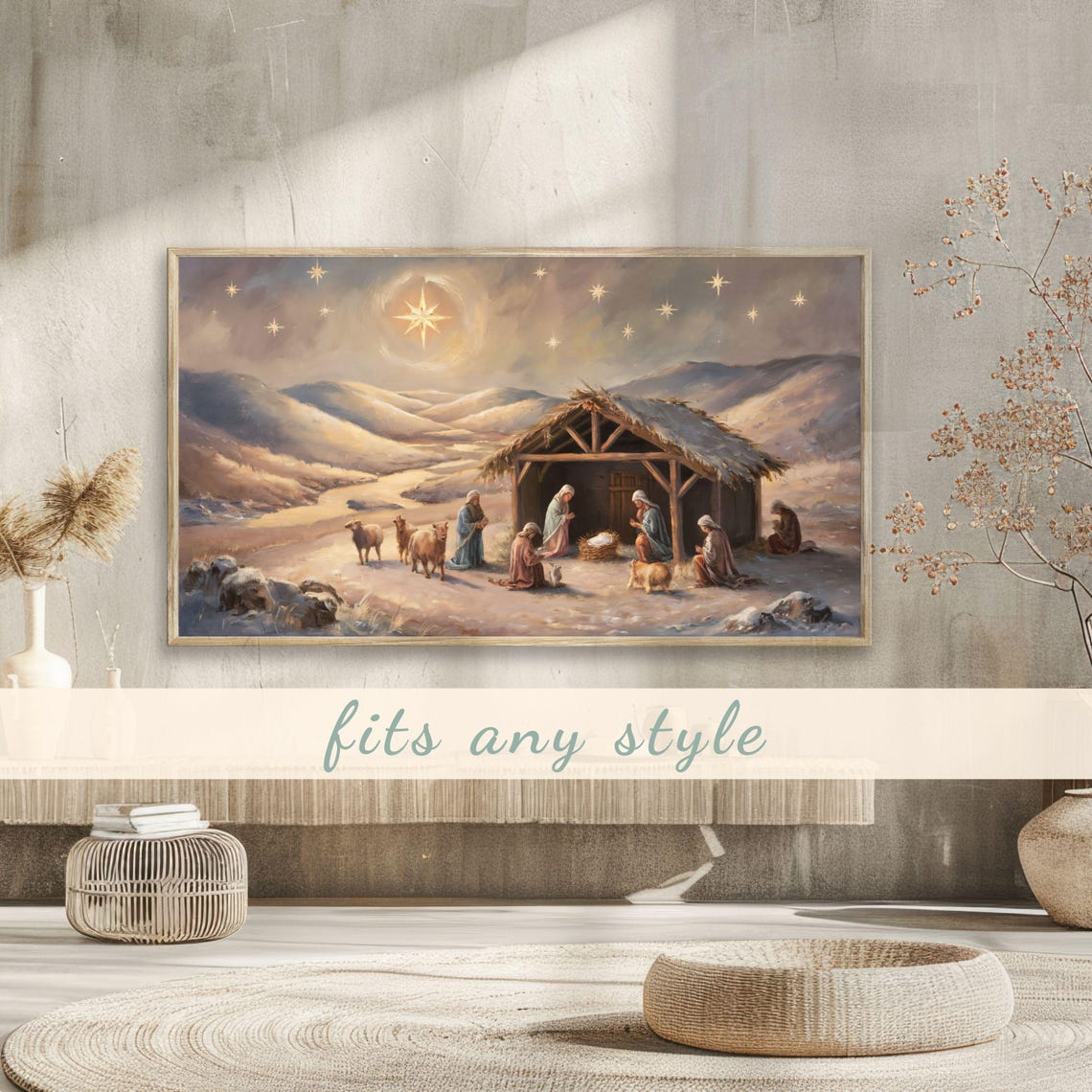 Nativity Manger Bethlehem Star Christmas Night Painting Poster - Image 3