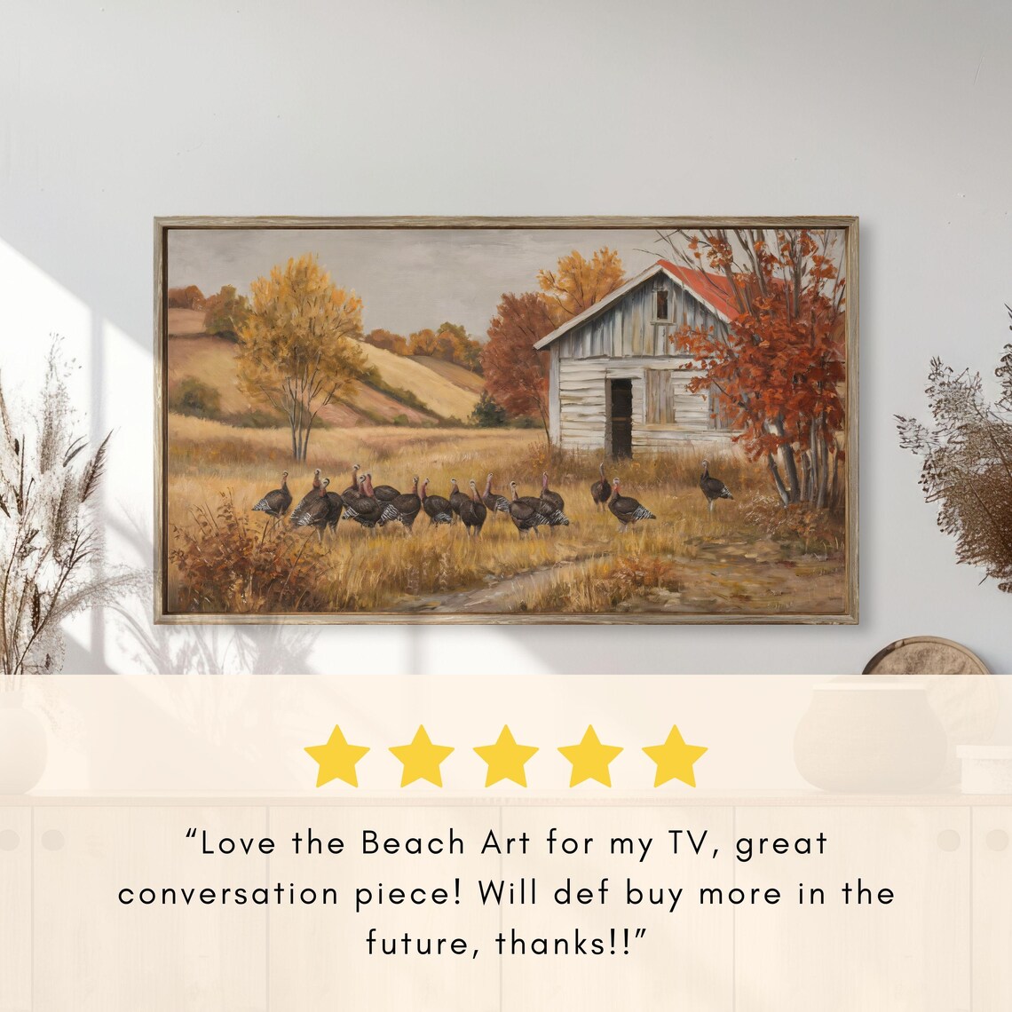 Wild Turkeys Near Rustic Farmhouse Autumn Thanksgiving Landscape Poster - Image 2