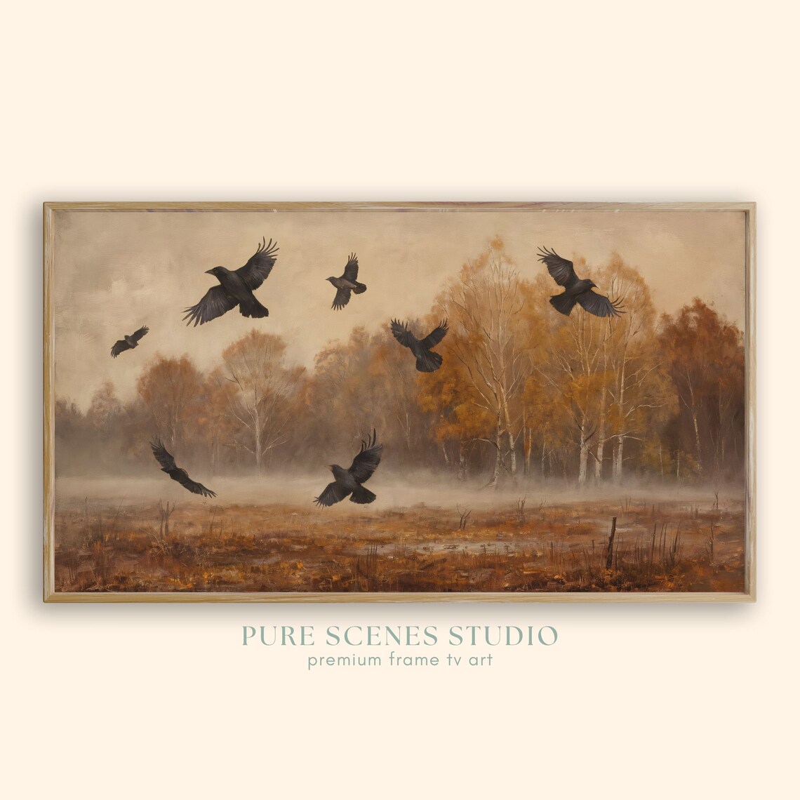 Moody Fall Frame Tv Art Autumn Landscape With Crows Vintage Fall Scene Haunted Field Rustic Autumn Art Fall Wall Art