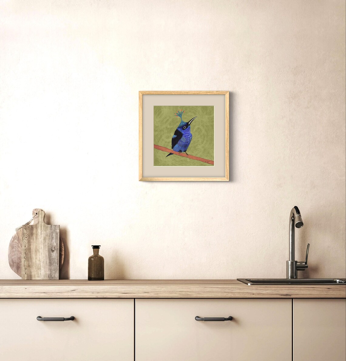 Blue Bird With A Floral Hat Bird Print - Image 3