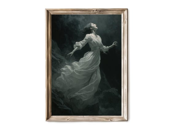 Halloween Wall Art Banshee Spirit In Flowing Dress Spooky Apparition Haunted Gothic Scene Decor 278
