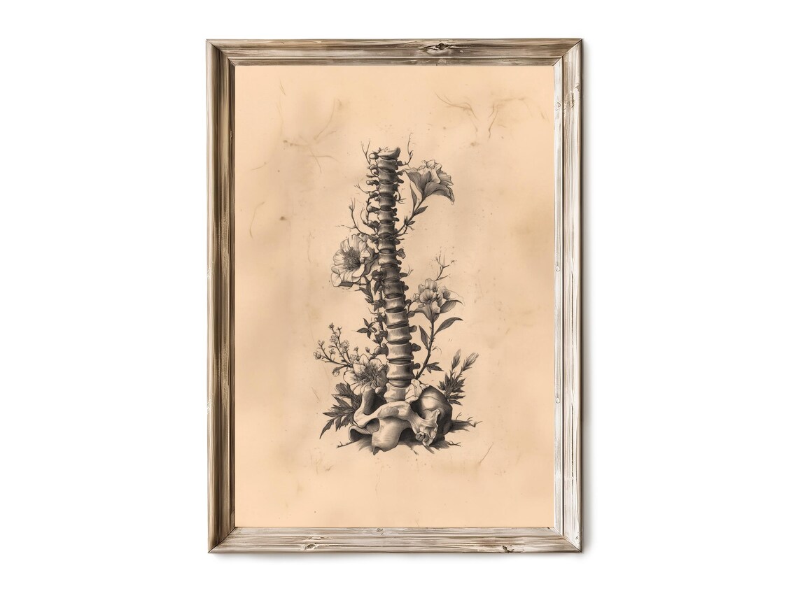 Vintage Spine Anatomy Botanical Mushroom Halloween Art Poster