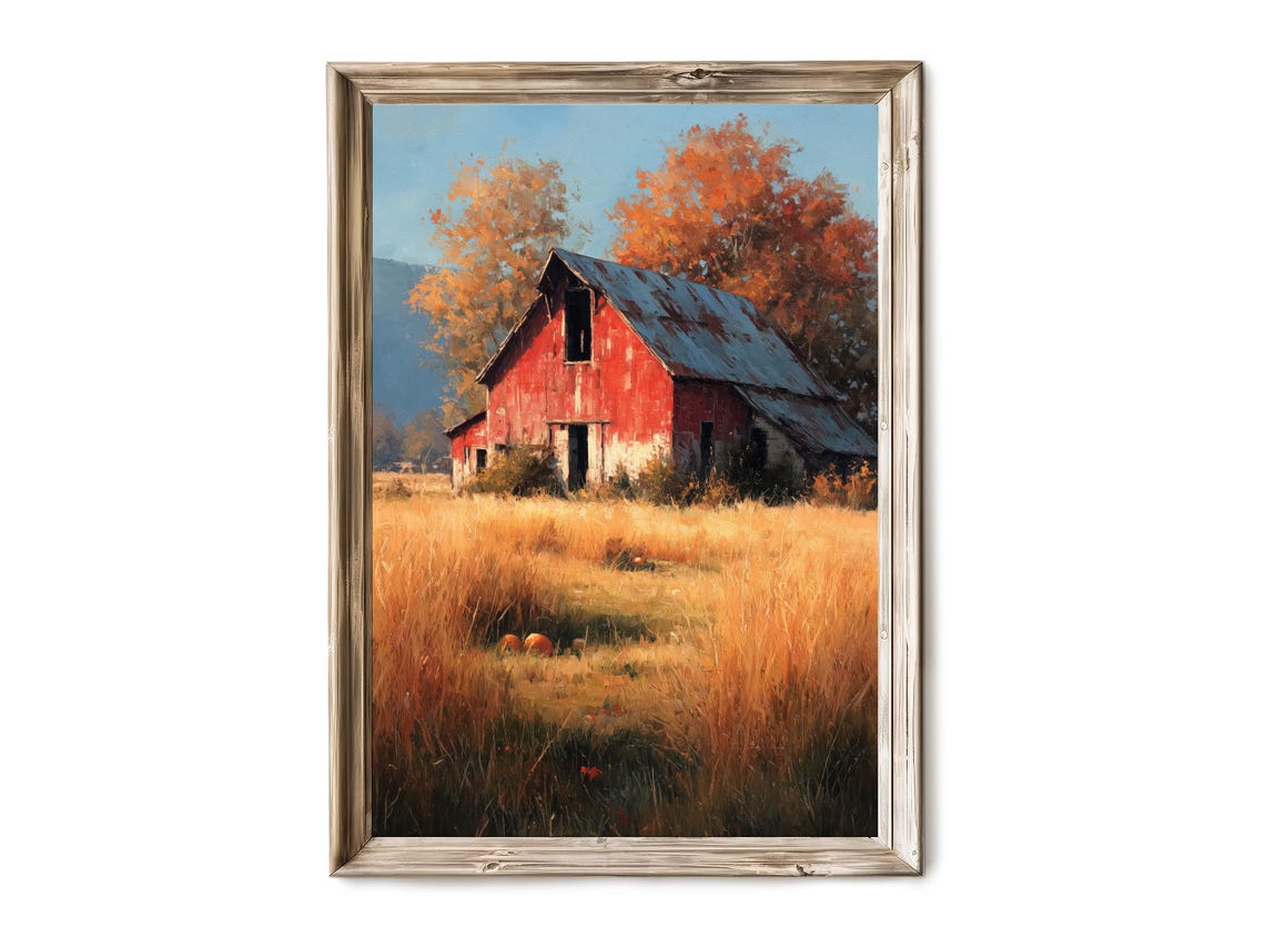 Fall Red Barn Autumn Farmhouse Countryside Rustic Charm Poster