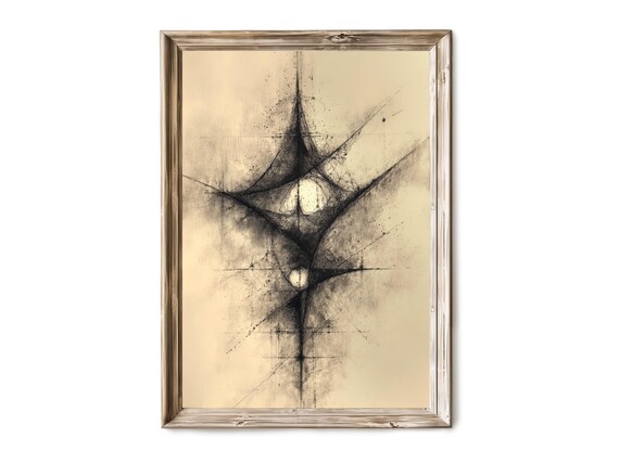 Geometric Minimalist Abstract Wall Art Modern Vertical Print Neutral Ink Drawing Decor 190