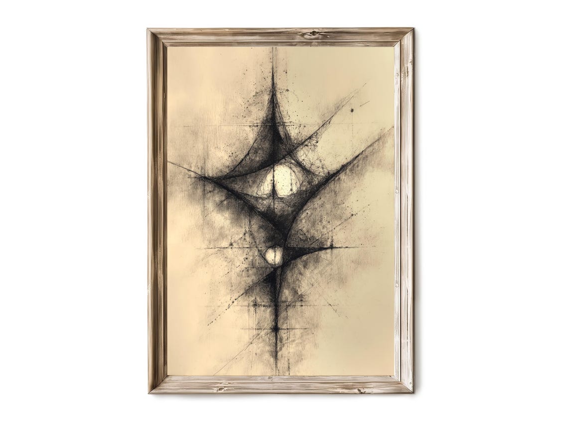 Sepia Charcoal Abstract Web Dark Spiky Lines Framed Wall Art