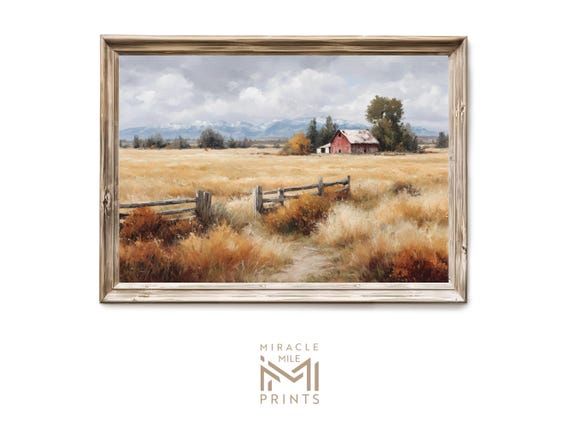 Fall Countryside Field Wall Art Rustic Autumn Landscape Moody Farmhouse Vintage Artful Print H 462