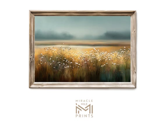 Horizontal Pastel Summer Landscape Dreamy Open Field View Soft Country Decor Nature Horizon Art Print 74