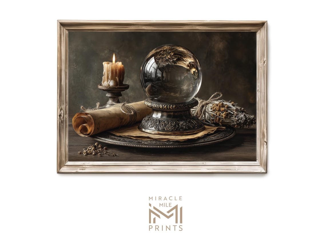 Crystal Ball Candle Scroll Mystical Still Life Gothic Art Poster